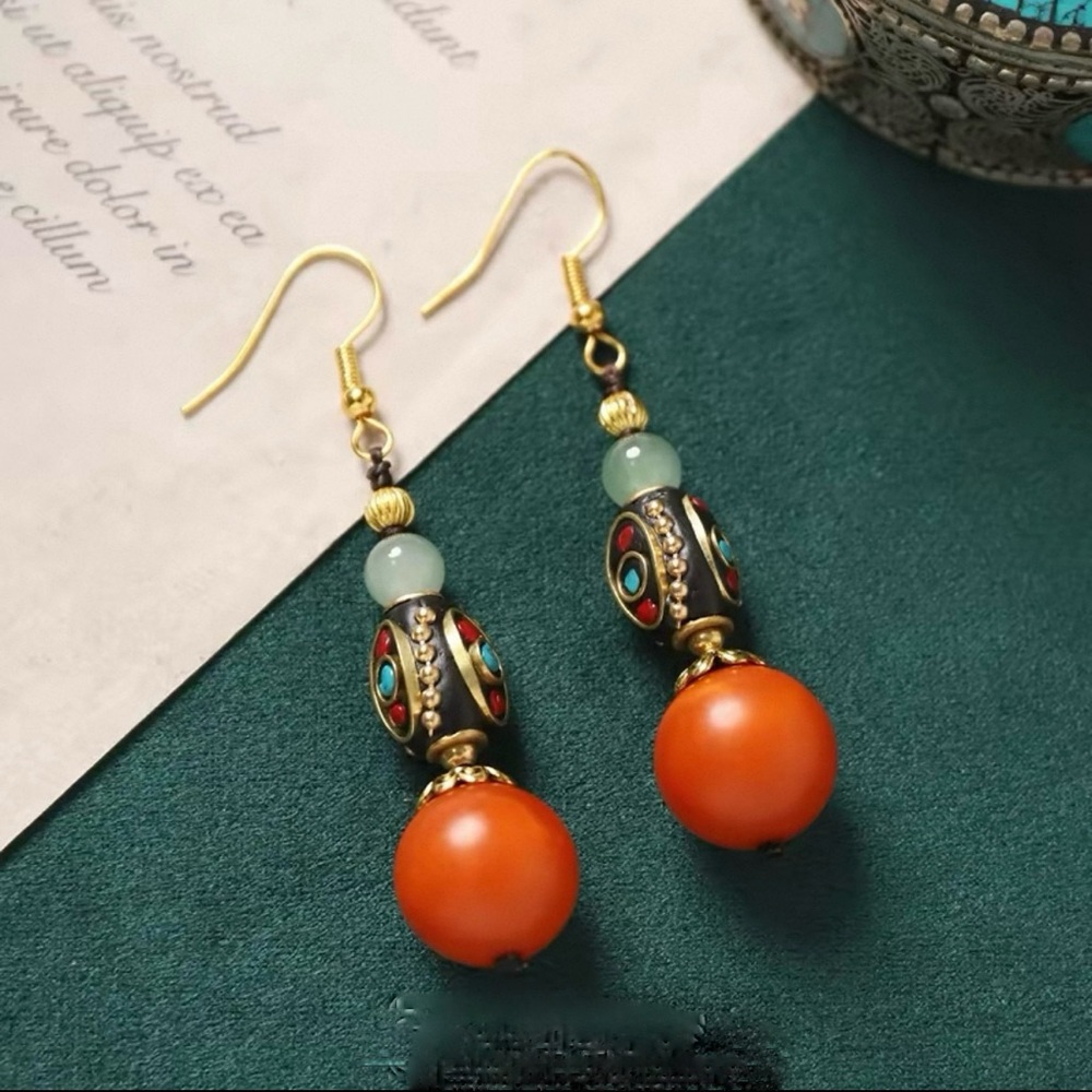 Handmade Bohemian Orange Bead Dangle Earrings